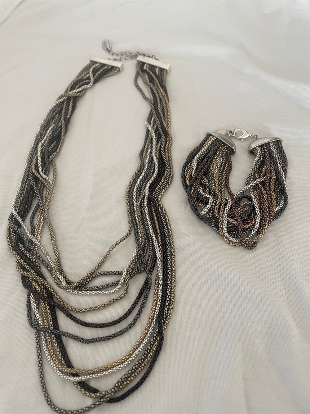 Nicole Miller Multi-Tone Layered Chain Necklace and Bracelet Set